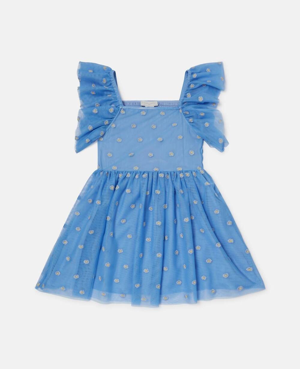 NEW STELLA MCCARTNEY girl's tulle dress with embroidered flowers in blue
